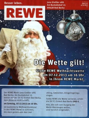 Aufruf zur Weihnachts-Wette am Samstag 16 Uhr  am REWE-Markt